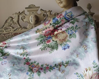 Impresionante Vintage francés Sheen Sateen INDIANTHREN Textil Remanente-Auténtica Tela de Calidad Francesa-Increíble Diseño Floral de Reliquia / Color