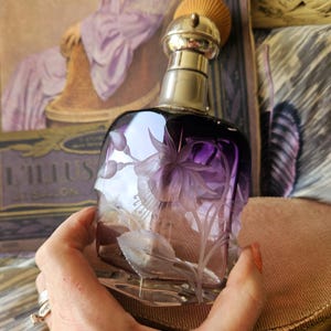 Exquisite SCARCE Antique French GUERLAIN Hand-Engraved Cut Amethyst Crystal Parfum Atomiser / Vaporisateur-Rare Collectable Perfume Bottle..