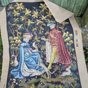 希少なヴィンテージ フランス ロイヤル パリ 中世タペストリー 刺繍 
