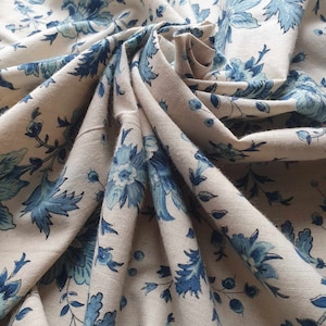 Exquisite Vintage French PAUL DUMAS Fabrication Francais Toile Remnant, 19thC Period-style Textile design with Florals-Gorgeous Blue Print