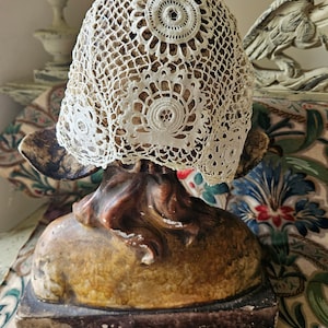 Exquisite 19thC Antique French Creamy Ecru Crochet Lace Bonnet,Gorgeous Rustic Rural Period Costume,For Use or Display / Christening/Baptism