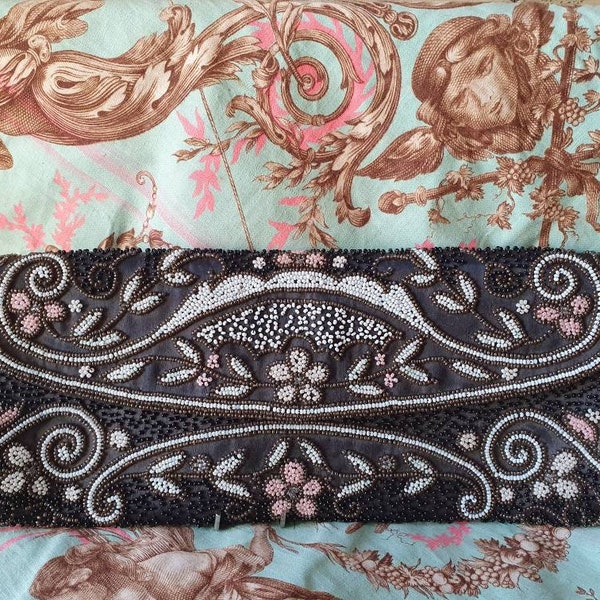 Stunningly Prettily-Patterned Vintage Authentic Made in France Long Micro-Beaded / Evening Purse / Bag, Beautiful Floral Design,Unique Piece