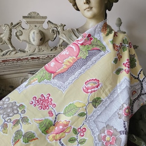 Striking Vintage French Glazed Lemon Chintz Fabric-Wide Narrow Remnant c.1974 -Indiennes design-Unique One-Off Piece-perfect for Projects...