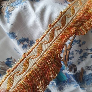 3.35 Mtr of Vintage French Shimmering Copper Bronze Fringed Passementerie Trim,Versatile Textile trim for Home Decor Projects,Upholstery etc