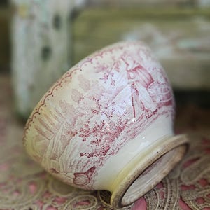 Charming Antique French Moulin des Loups & Hamage Nord Petit Dejeuner Breakfast / Cafe Bowl-Laitière pattern.-Rare Pink Timeworn Faience...