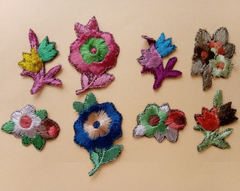 2 sets of colorful vintage embroidery appliques / embroidery flowers / embroidered colorful flower patches