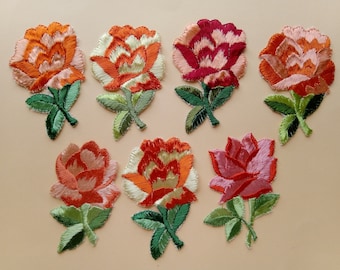 Large rose applique, vintage rose applique, old embroidery applique, patch rose
