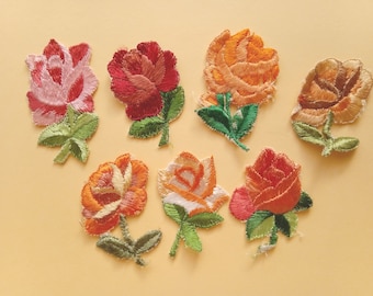 Urval av små rosapplikationer, vintage rosapplikationer, gammal broderad applikation, rospatch