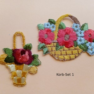 Geborduurde bloemenmanden/antieke bloemenpatches/vintage borduurapplicaties