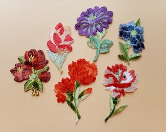 Blomapplikation, vintageblomapplikation, gammal broderad applikation, blomsterlapp