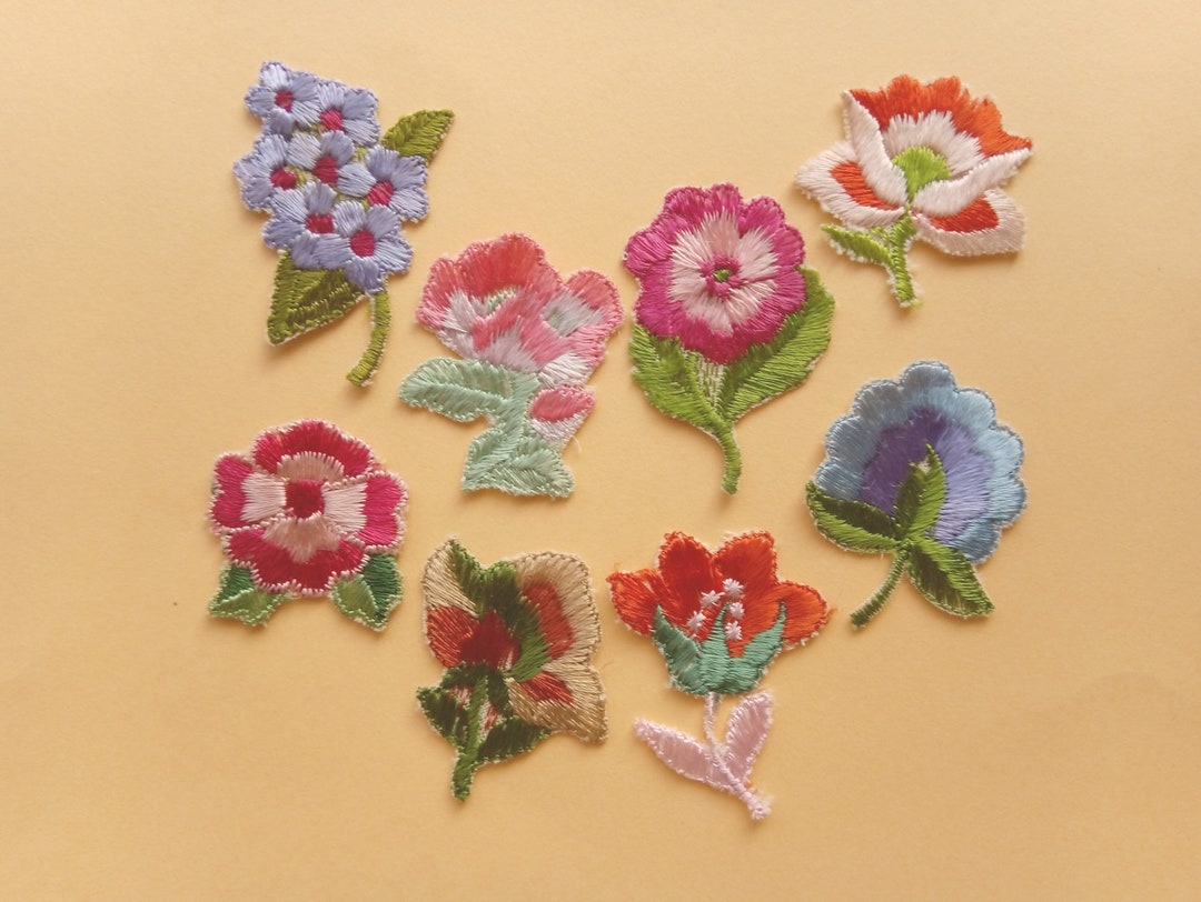 Choosing a Flower Applique, Vintage Flower Applique, Old Embroidery Applique, Flower Patch Etsy