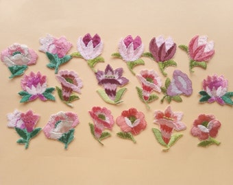 Verschiedene Sets von Vintage-Stick-Applikationen / Stick-Blumen / Gestickten alten Blumen