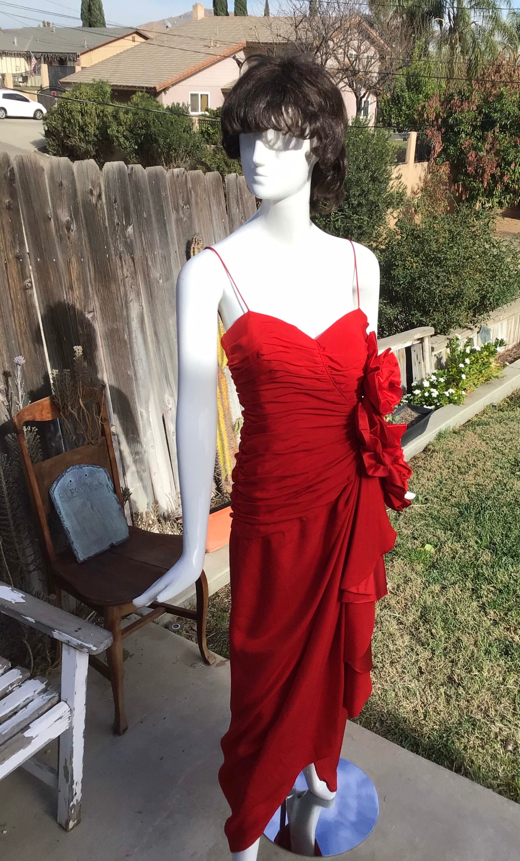 Vintage MIGNON Anne Marie Gabalis New York Red Faille Evening Gown with Shoulder Wrap Vintage Mignon Gabalis 80s Red Holiday Gown Size 2-4