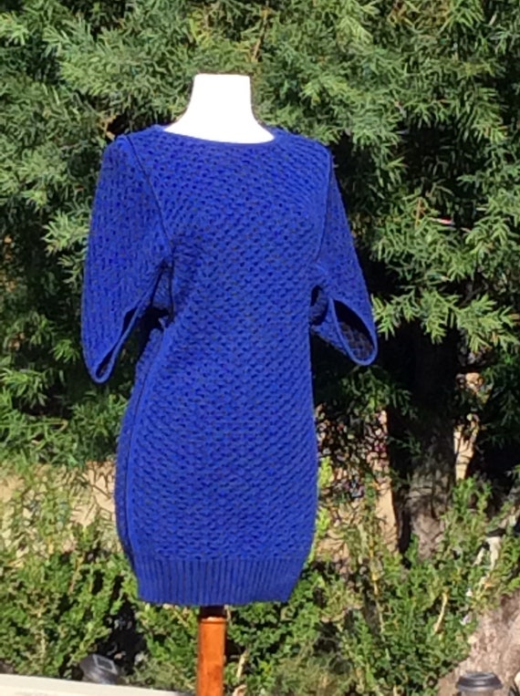 Vintage Batwing Sweater Dress in Royal Blue/Black