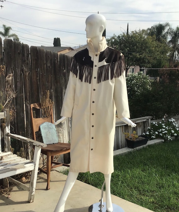 Wear of the West Cowhide Fringe Canvas Duster-Vint