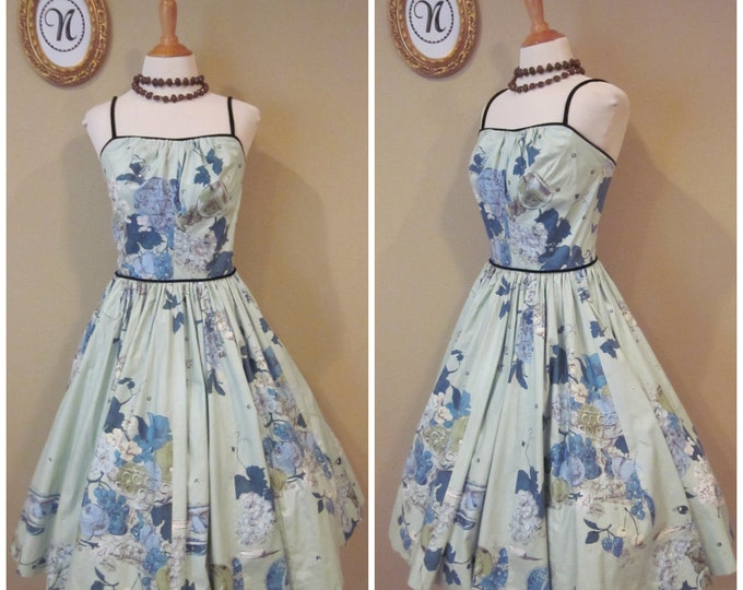 Vintage 1950's 50's Novelty Summer Dress. Brie and Wine Delight Etsy