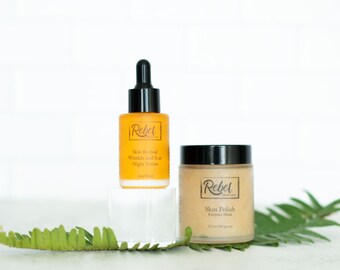 Rebel Skincare Duo with Exfoliating Mask & Anti-Aging Night Serum, Holistic Skincare Essentials Set, Timeless Beauty for Radiant Complexion