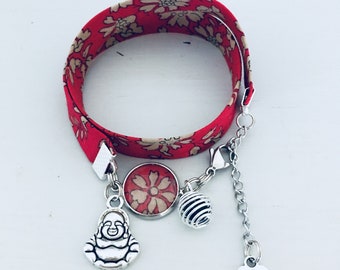 Red flower Liberty woman bracelet with Buddha and perfume pearl, Buddhist bracelet, Liberty jewel, flower bracelet, woman gift
