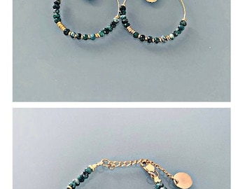 Hoop jewelry set and Jade and gold pearl bracelet, pearl bracelet, gift idea for women, gift jewelry