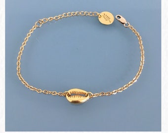 Bracelet Gourmette Coquillage Cauri Plaqué Or 24k Pour Femme - Pièce Unique Et Chic