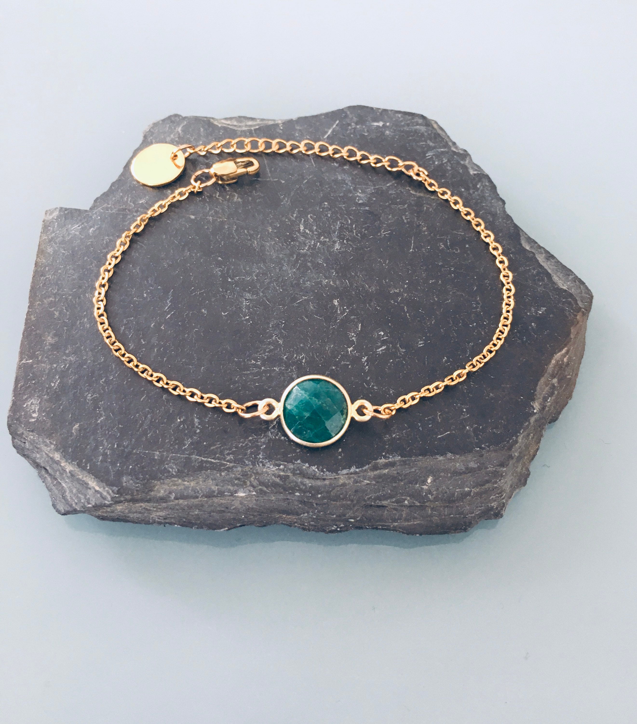 24K Gold Plated emerald Curb Bracelet, Gold Bracelet, Gift Idea