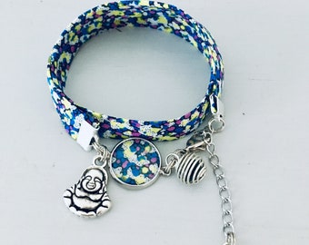 Buddha Liberty woman bracelet with flowers and perfume beads, Buddhist bracelet, blue bracelet, Liberty jewel, bracelet, jewelry gifts