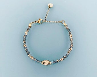 Amulet and Jade bracelet, magic talisman curb bracelet and 24k gold-plated Heishi beads, golden bracelet