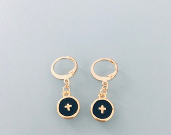 Crosses hoops, gold cross earrings, gemstone earrings, gilded creoles, gilded jewel, gift jewelry, women's gift, jewel