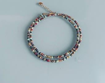 Two-strand Indian bead anklet, women's curb chain with magic stones and 24k gold-plated heishi beads, ideal as a gift