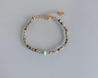 African turquoise bracelet, gourmet woman bracelet magic natural stones and 24k heishi beads, gold bracelet, gift jewelry