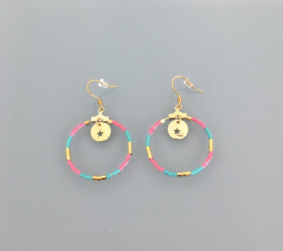 pink Tribal hoop earrings