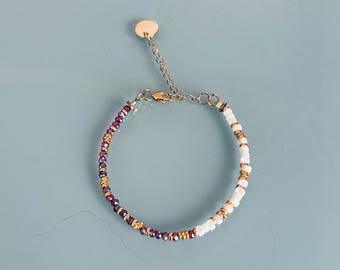 Woman gourmet bracelet magical natural stones Swarovski and heishi pearls plated gold 24 k, gold bracelet, gift jewelry, gold women's jewel