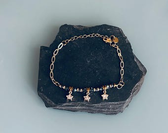 Woman gourmet bracelet magical natural stones Swarovski and heishi pearls plated gold 24 k, gold bracelet, gift jewelry, gold women's jewel