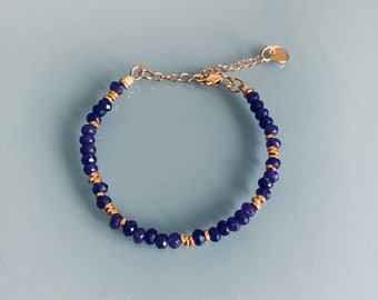 Bracelet Perles violettes, bracelet femme gourmette pierres naturelles magiques et perles Heishi plaqué or 24 k, bracelet doré