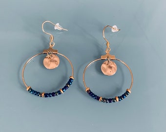 Gold ethnic creoles and miyuki pearls, women's jewel, golden creoles, gilded jewelery, jewelry gifts, women's gift, ethnic women's jewel
