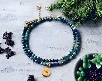 African turquoise bracelet, gourmet woman bracelet magic natural stones and 24k heishi beads, gold bracelet, gift jewelry