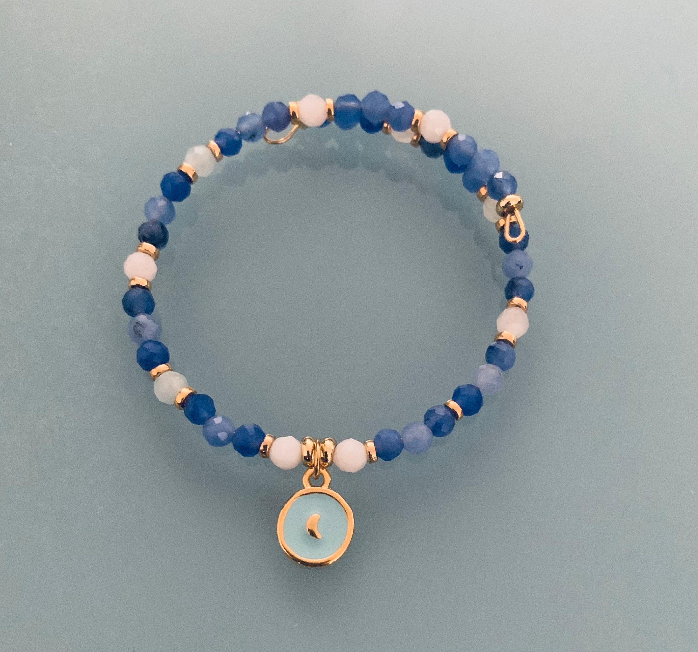 Bracelet en perles bleu nuis, bracelet femme gourmette pierres