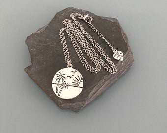 Stainless Steel Palm Tree Necklace, Palm Necklace, Palm Tree Jewelry, Long Necklace, Woman Jewelry, Woman Gift Idea, Jewelry Gifts