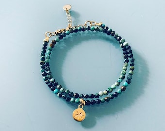 African turquoise bracelet, gourmet woman bracelet magic natural stones and 24k heishi beads, gold bracelet, gift jewelry