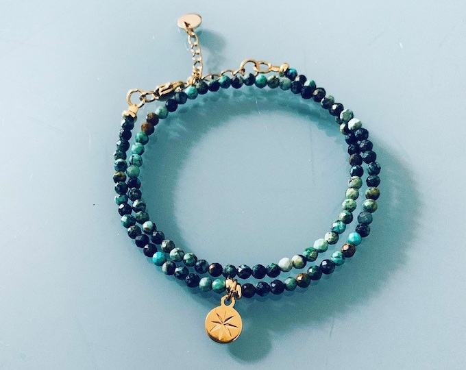 Featured listing image: African turquoise bracelet, gourmet woman bracelet magic natural stones and 24k heishi beads, gold bracelet, gift jewelry