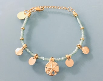 Women's gourmette gold-plated sand bracelet, gold bracelet, sand dollar bracelet, gift jewelry, gold woman's jewelry