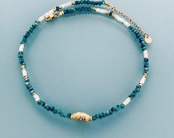 Bracelet in green Jade beads, women's bracelet curb chain magic natural stones and 24 k gold-plated Heishi beads, golden bracelet, gift