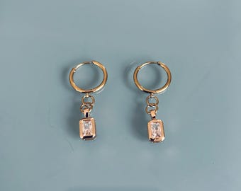 Mini hoop pendant gold and zirconium, golden creole earrings, gift jewelry, gift idea for women