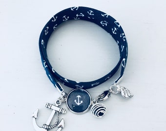 Navy blue Liberty women's bracelet with anchor and pearl perfume, anchor jewel, liberty bracelet, gift idea, bracelet, jewelry gifts