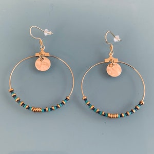 Golden ethnic Creole earrings in stainless steel and gold and turquoise Heishi pearls, women&#39;s, gift jewelry, women&#39;s gift, Heishi creoles