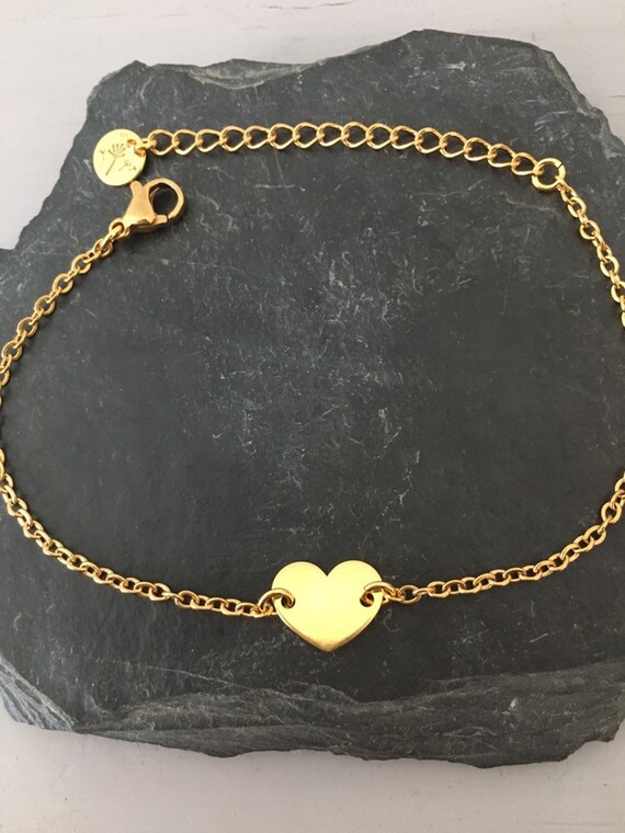 Bracelet Cœur Plaqué Or 24k Et Acier Inoxydable - Avec Saphir - Bijou Femme Neuf - Idée Cadeau