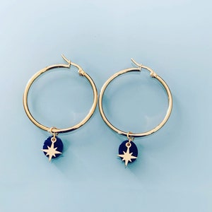 Moon hoops, Golden moon hoops earrings and turquoise and gold beads, women&#39;s jewel, gold creoles, gilded jewel, jewelry gifts, women&#39;s gift
