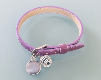 Women's bracelet in faux leather with pendant and pearl to perfume, gift jewelry, bracelet, gift idea for woman, jewelry to perfume, perfume