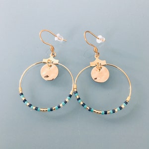 Gold ethnic creoles and miyuki pearls, women&#39;s jewel, golden creoles, gilded jewelery, jewelry gifts, women&#39;s gift, ethnic women&#39;s jewel