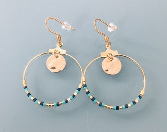 Gold ethnic creoles and miyuki pearls, women's jewel, golden creoles, gilded jewelery, jewelry gifts, women's gift, ethnic women's jewel